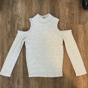Grey/White Striped Top with open shoulders